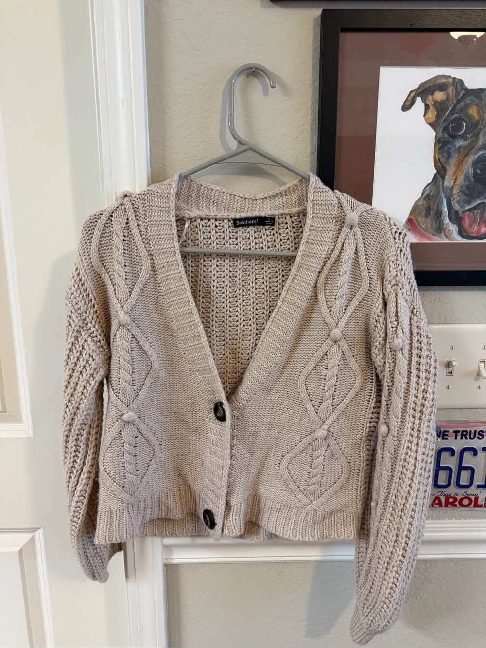 Cable-Knit Bobble Cardigan Sweater - Cream